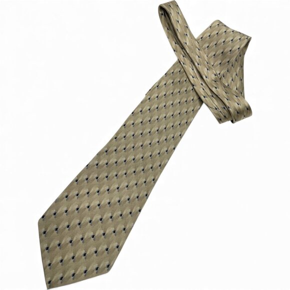 Bill Blass Silk Tie Geometric Warm Oat Tan Beige - Picture 2 of 6